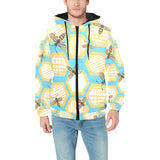 Bee honeycomb pattern Men's Padded Hooded Jacket
