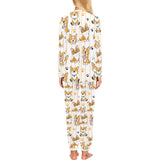 Cute dog corgi striped background pattern Women's All Over Print Pajama Set