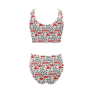 Red mushroom dot pattern Chest Bowknot High Waisted Bikini Swimsuit