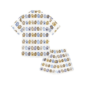 Teddy Bear Pattern Print Design 02 Kids' Boys' Girls' V-Neck Short Pajama Set