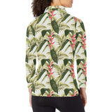 heliconia pattern Women's Long Sleeve Polo Shirt