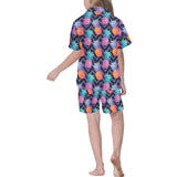 Pineapples pattern zigzag background Kids' Boys' Girls' V-Neck Short Pajama Set