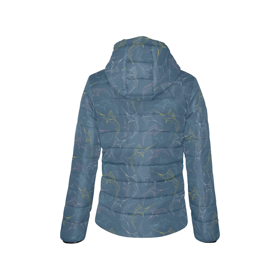 Swordfish Pattern Print Design 02 Women's Padded Hooded Jacket