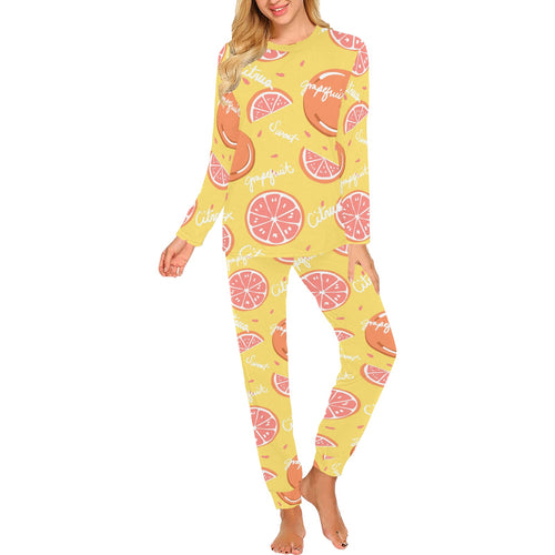 Grapefruit yellow background Women's All Over Print Pajama Set