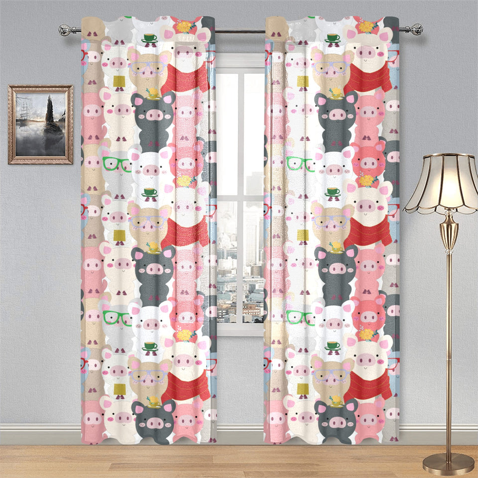 Pig Pattern Print Design 02 Gauze Curtain