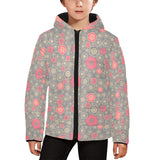 Red gold Sakura cherry blossom gray background Kids' Boys' Girls' Padded Hooded Jacket
