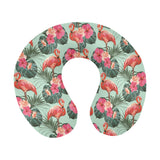 Beautiful flamingo tropical palm leaves hibiscus p U-Shaped Travel Neck Pillow