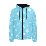 Snowflake pattern blue background Men's Padded Hooded Jacket