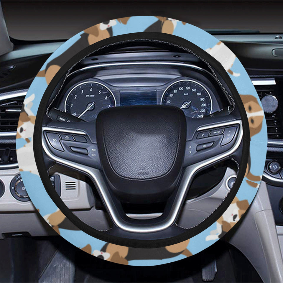 Beagle dog blue background pattern Car Steering Wheel Cover