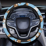 Beagle dog blue background pattern Car Steering Wheel Cover