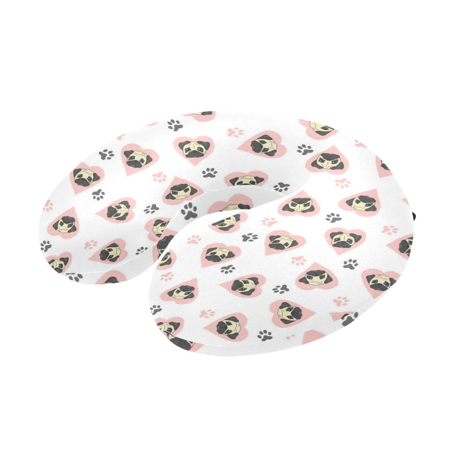 Cute pugs pink heart paw pattern U-Shaped Travel Neck Pillow
