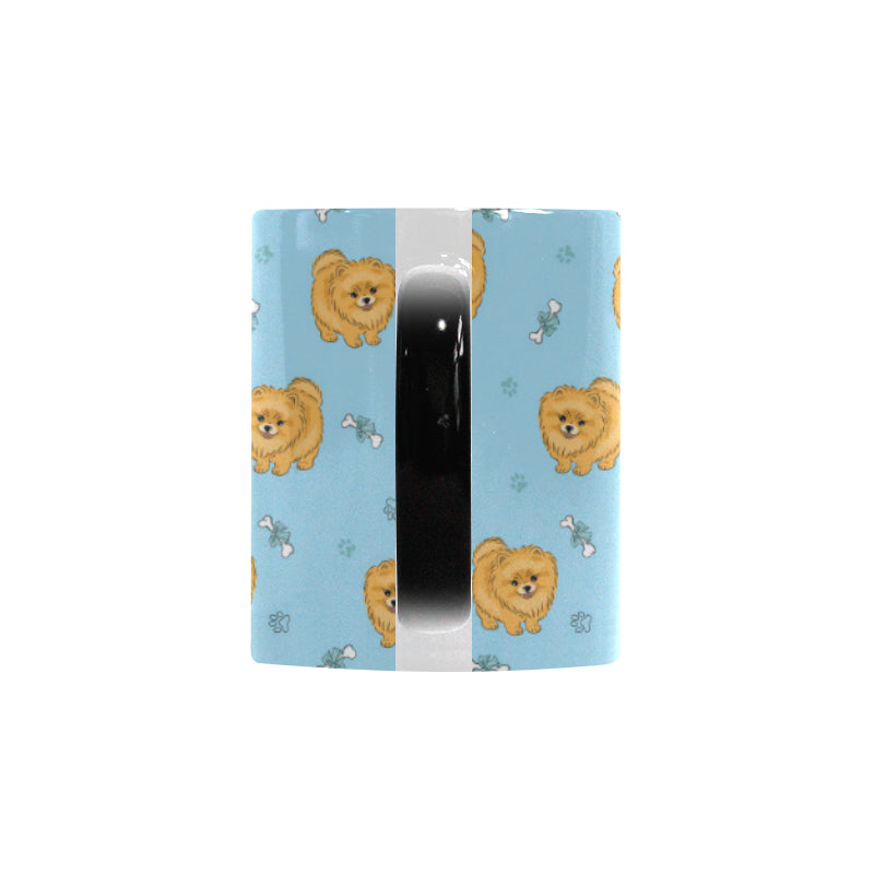 Brown cute pomeranian blue blackground Morphing Mug Heat Changing Mug
