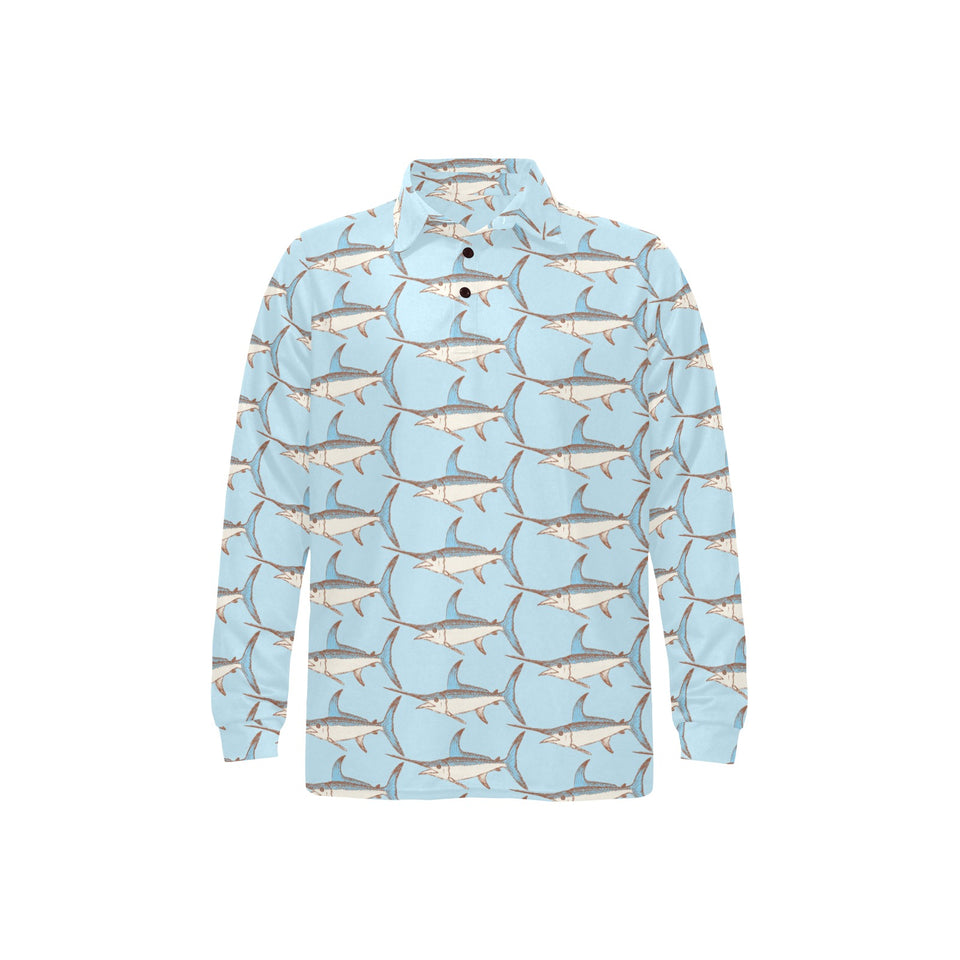Swordfish Pattern Print Design 01 Men's Long Sleeve Polo Shirt