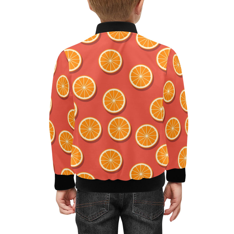 Oranges pattern red background Kids' Boys' Girls' Bomber Jacket