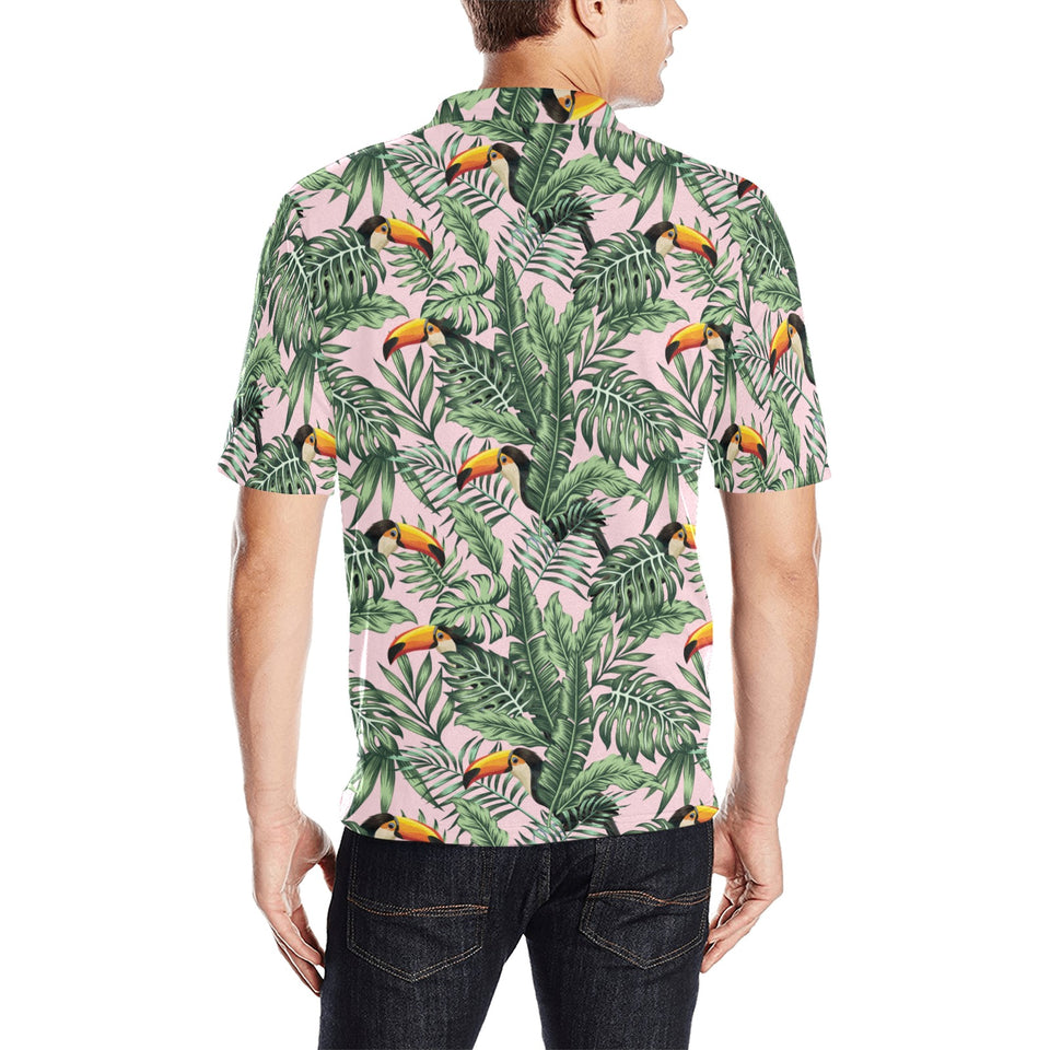 Toucan tropical green jungle palm pattern Men's All Over Print Polo Shirt