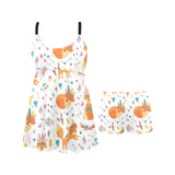 cute tribal fox pattern Chest Sexy Pleated Two Piece Swim Dress