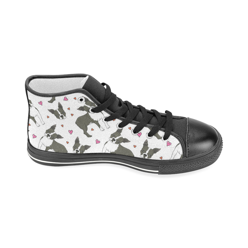 Boston terrier dog hearts vector pattern Men's High Top Canvas Shoes Black