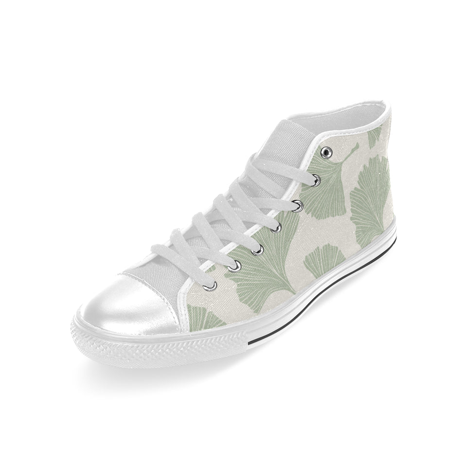 Ginkgo leaves pattern Men's High Top Canvas Shoes White
