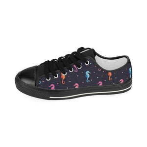 Watercolor colorful seahorse pattern Kids' Boys' Girls' Low Top Canvas Shoes Black