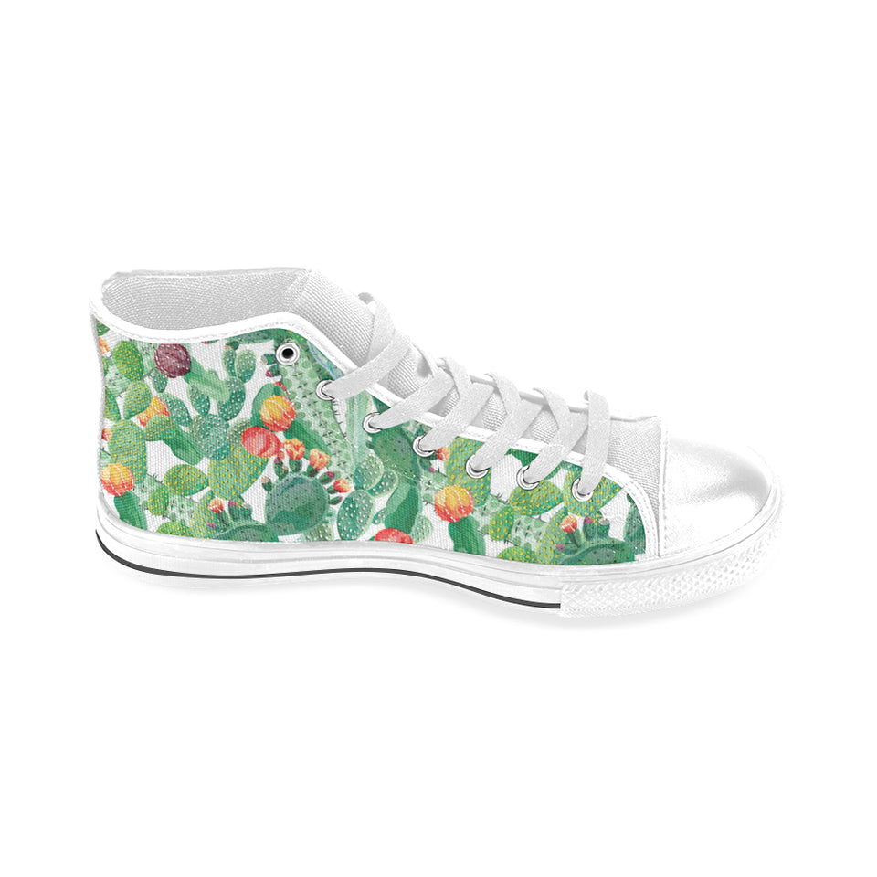 Cactus design pattern copy Men's High Top Canvas Shoes White