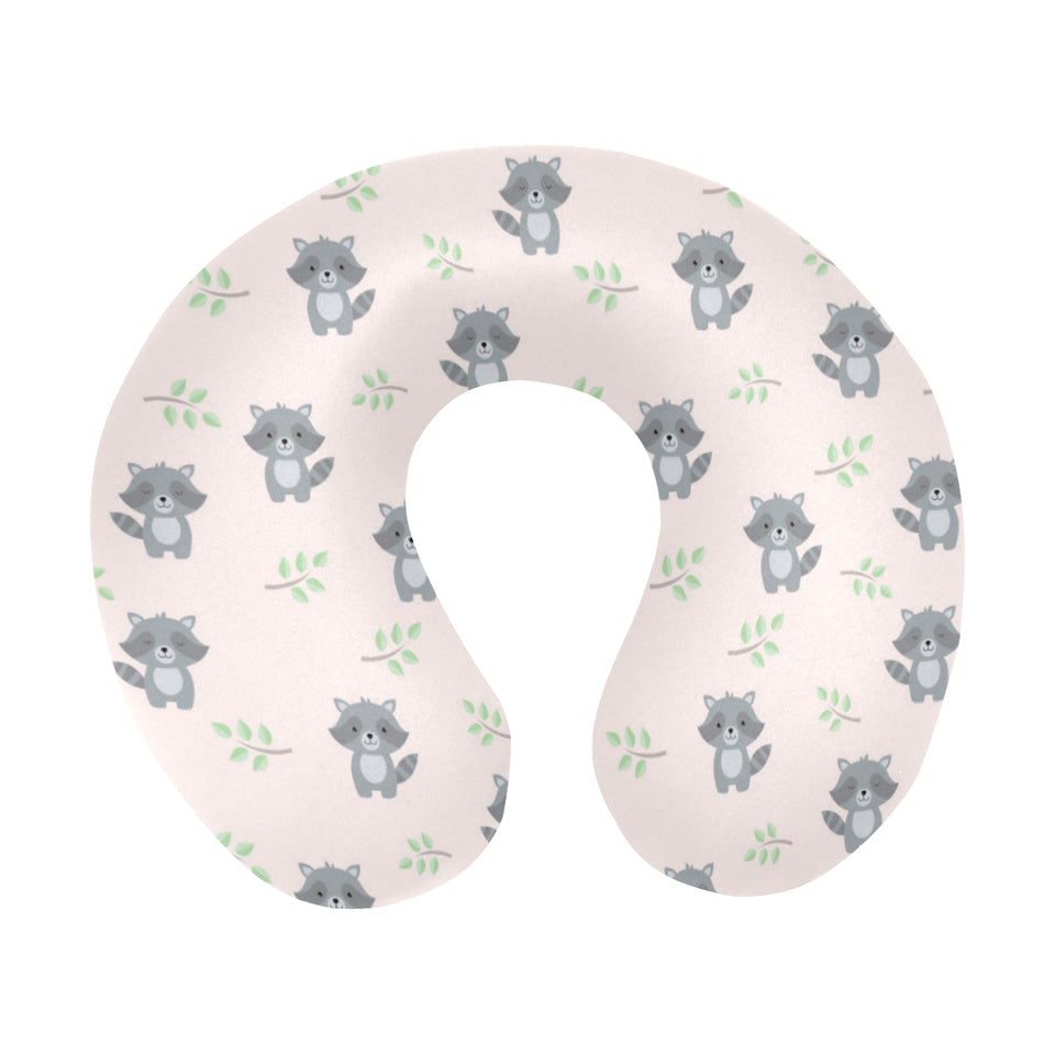 cute raccoons leaves pattern U-Shaped Travel Neck Pillow