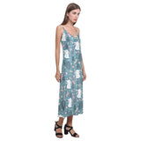 Cute rabbit pattern V-Neck Open Fork Long Dress