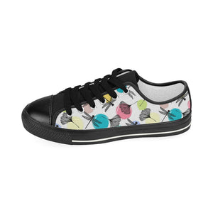 Dragonflies ginkgo leaves pattern Kids' Boys' Girls' Low Top Canvas Shoes Black