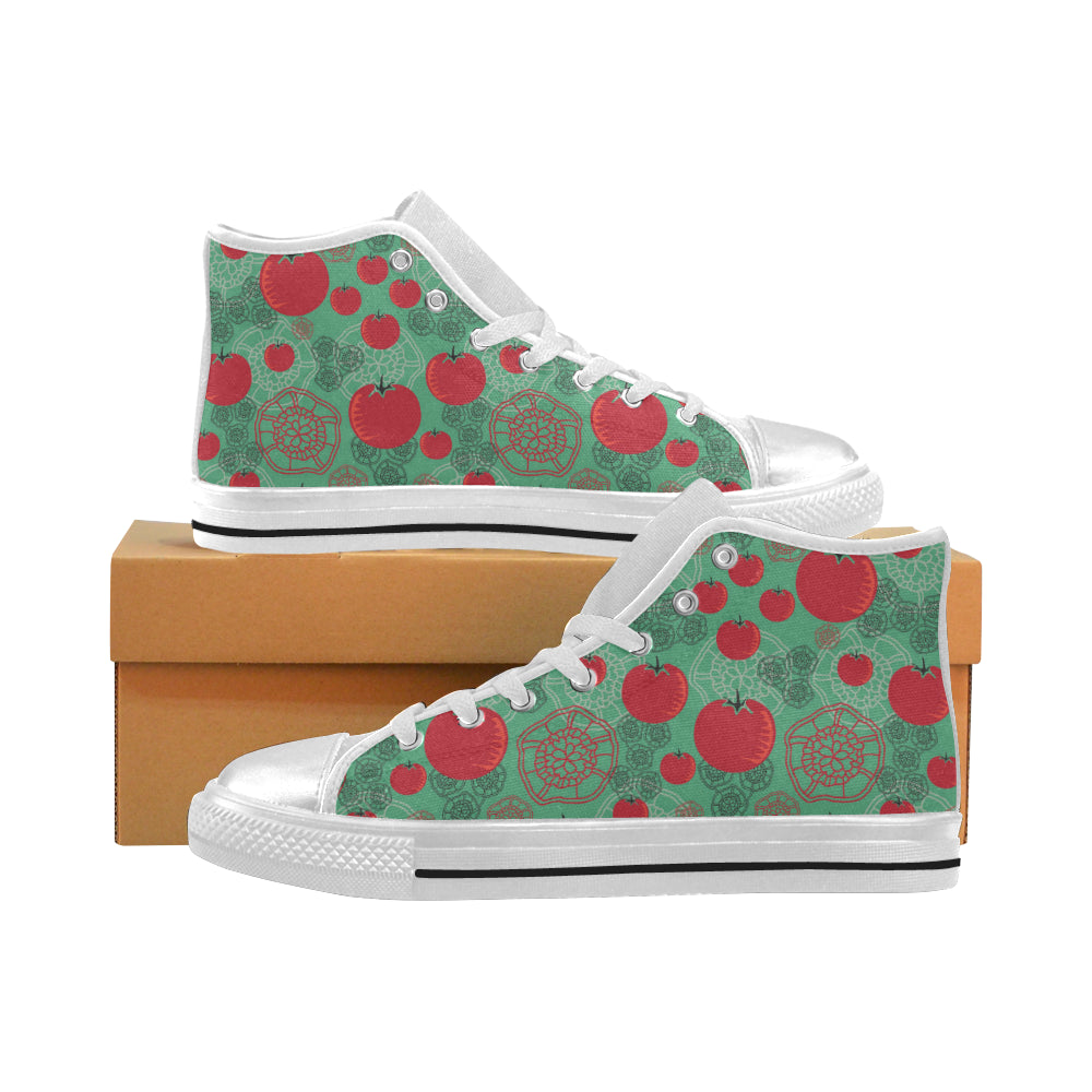 Tomato design pattern Women's High Top Canvas Shoes White