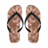 Pink sakura cherry blossom drak brown background Unisex Flip Flops