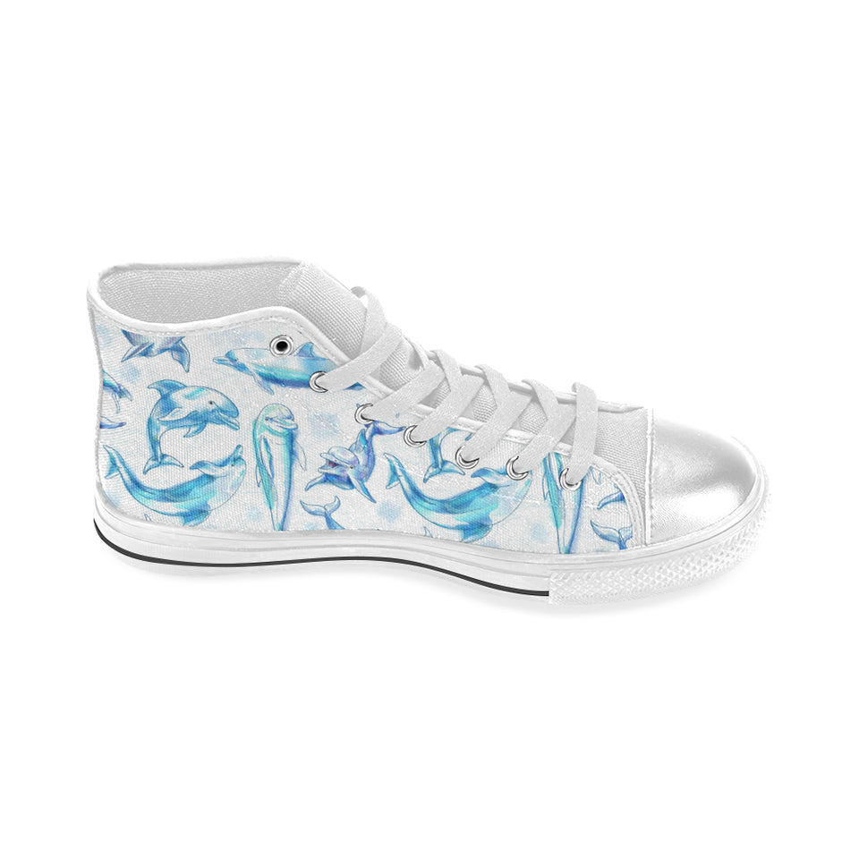 Watercolor dolphin pattern Women's High Top Canvas Shoes White