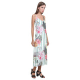 Colorful orchid flower pattern V-Neck Open Fork Long Dress