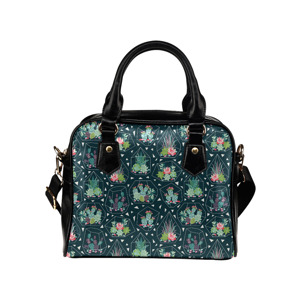 Cactus glass terrarium pattern Shoulder Handbag