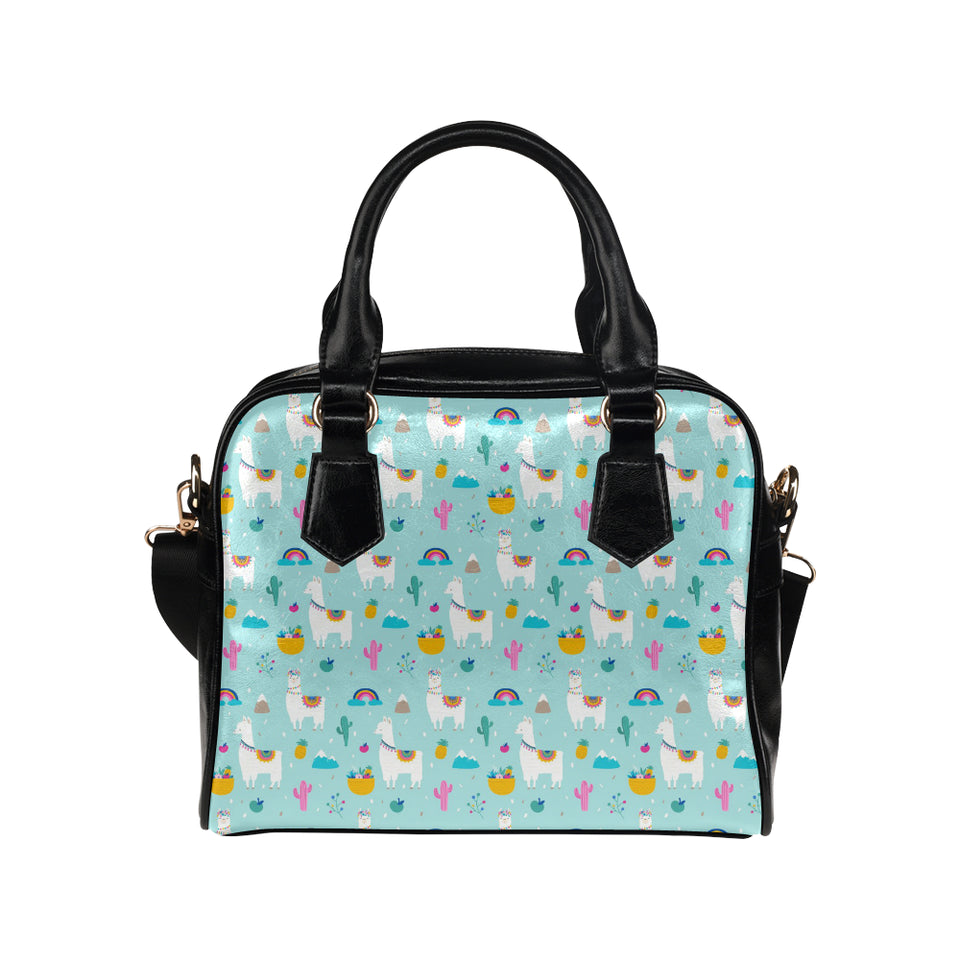 Llama alpaca cactus leaves pattern Shoulder Handbag