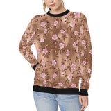 Pink sakura cherry blossom drak brown background Women's Crew Neck Sweatshirt