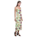 Paassion fruit pattern V-Neck Open Fork Long Dress