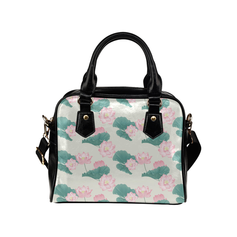 Pink lotus waterlily leaves pattern Shoulder Handbag