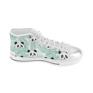 Panda pattern tropical leaves background Women's High Top Canvas Shoes White