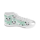 Panda pattern tropical leaves background Women's High Top Canvas Shoes White