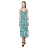 Hand drawn boston terrier dog pattern V-Neck Open Fork Long Dress