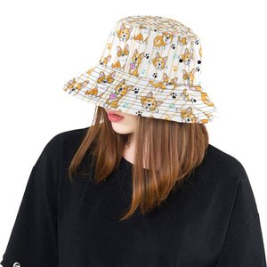 Cute dog corgi striped background pattern Unisex Bucket Hat