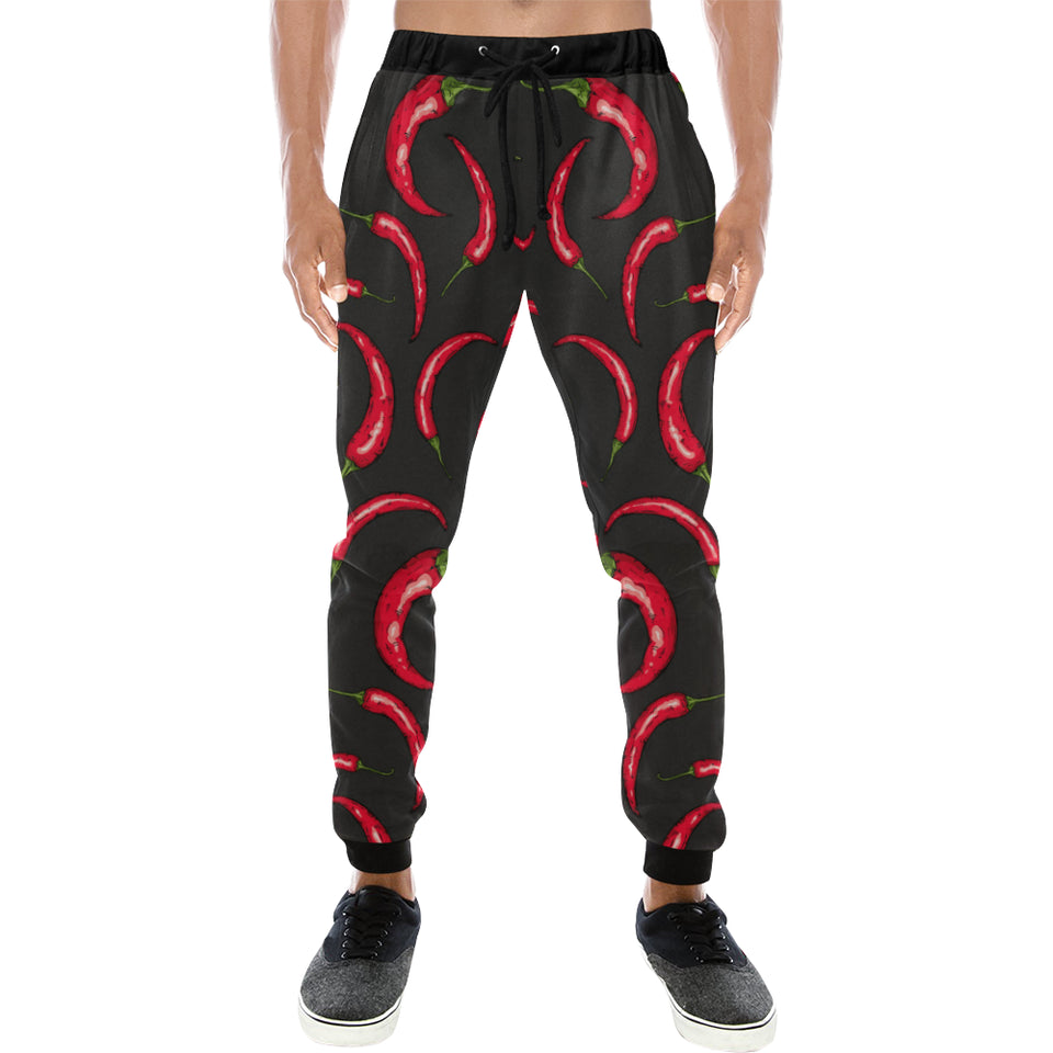 Chili peppers pattern black background Unisex Casual Sweatpants