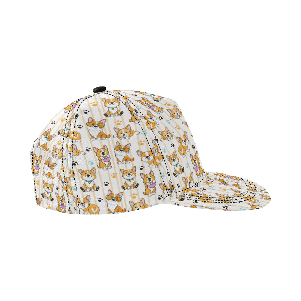 Cute dog corgi striped background pattern All Over Print Snapback Cap