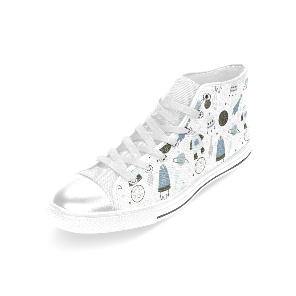 Hand drawn space elements space rocket star planet Women's High Top Canvas Shoes White