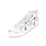 Hand drawn space elements space rocket star planet Women's High Top Canvas Shoes White