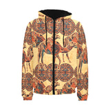 Camel polynesian tribal design pattern Men's Padded Hooded Jacket