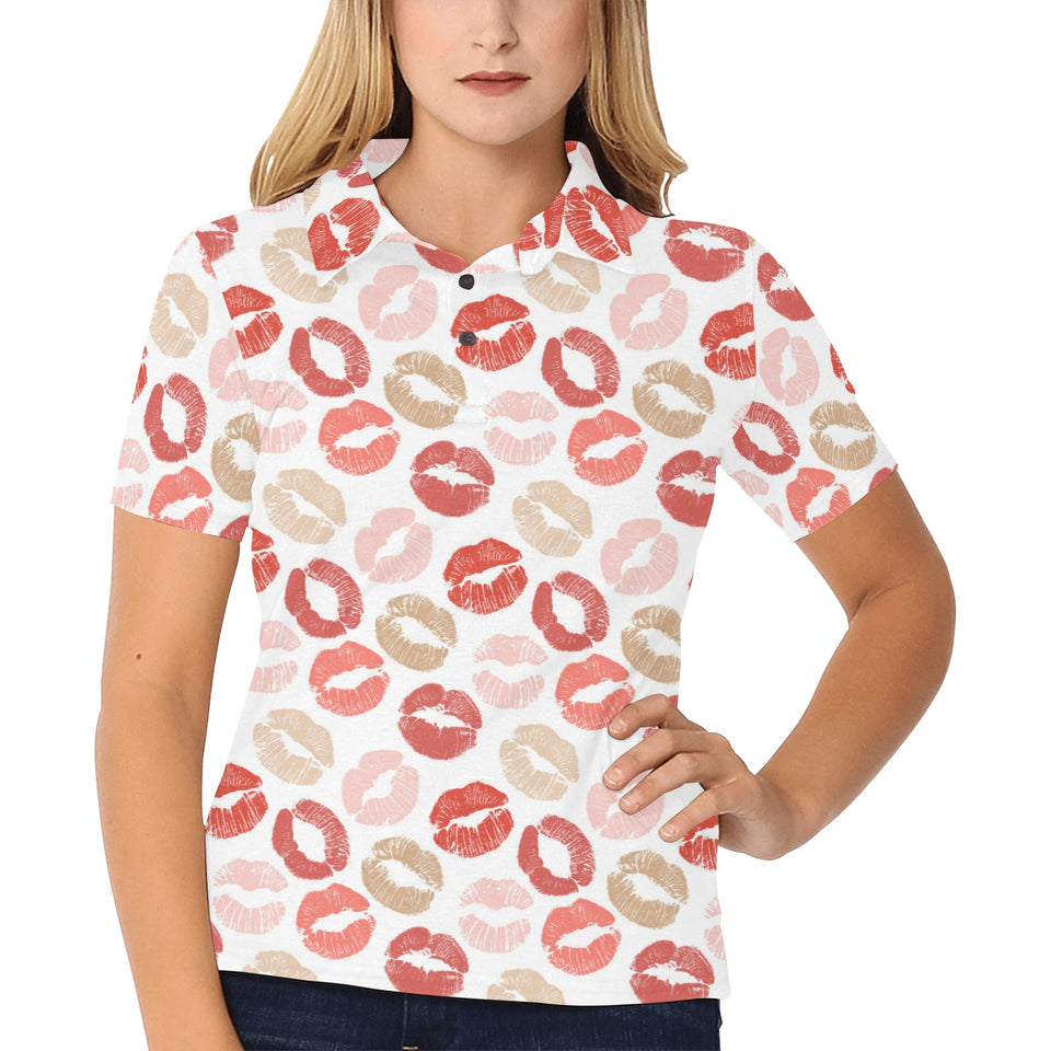 Lips Pattern Print Design 04 Women's All Over Print Polo Shirt