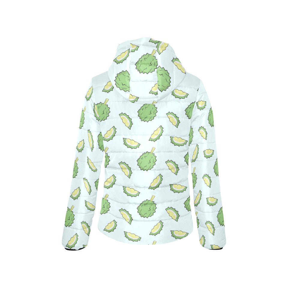 Durian pattern blue background Women's Padded Hooded Jacket