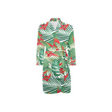 heliconia palm and monstera leaves pattern Men's Long Sleeve Belted Night Robe