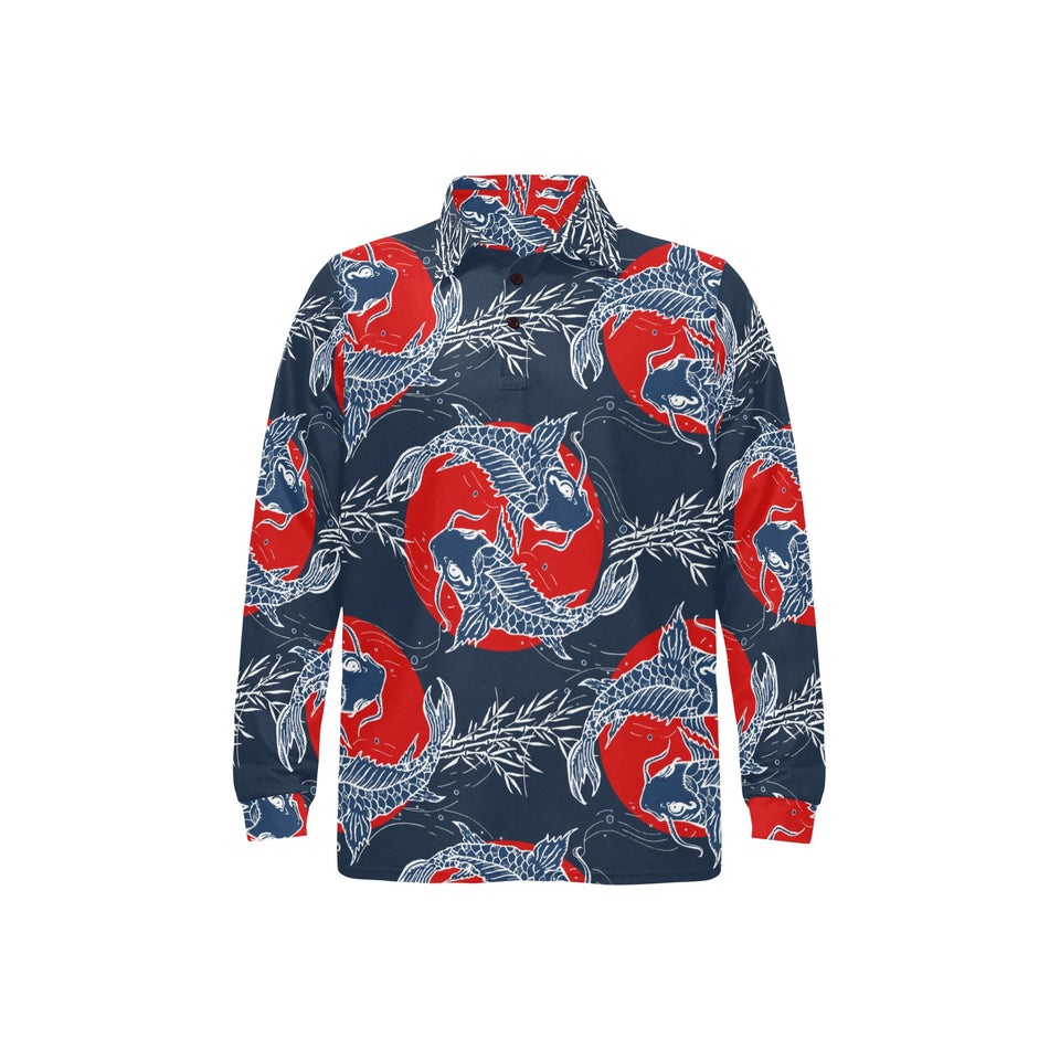 Koi Fish Carp Fishs hand drawn japanese art Men's Long Sleeve Polo Shirt