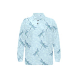 Dragonfly pattern blue background Men's Long Sleeve Polo Shirt